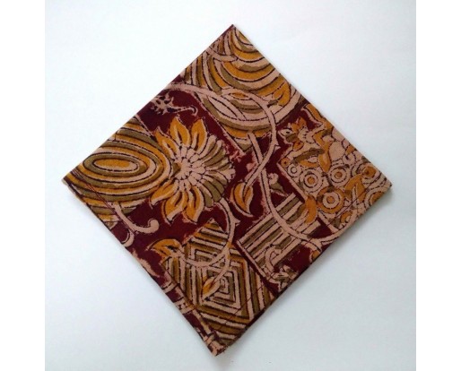 Floral Circle - 12" KALAMKARI PRINT Flora 100% Cotton Men Women Pocket Square Handkerchief Hanky